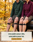 Un couple au départ d’une balade, chacun avec la sangle de genou