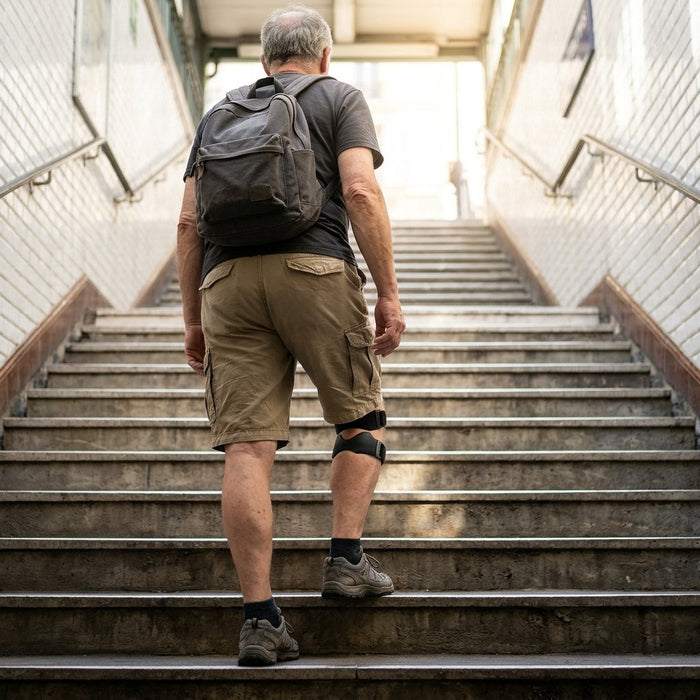Sangles portées dans l'escalier du métro